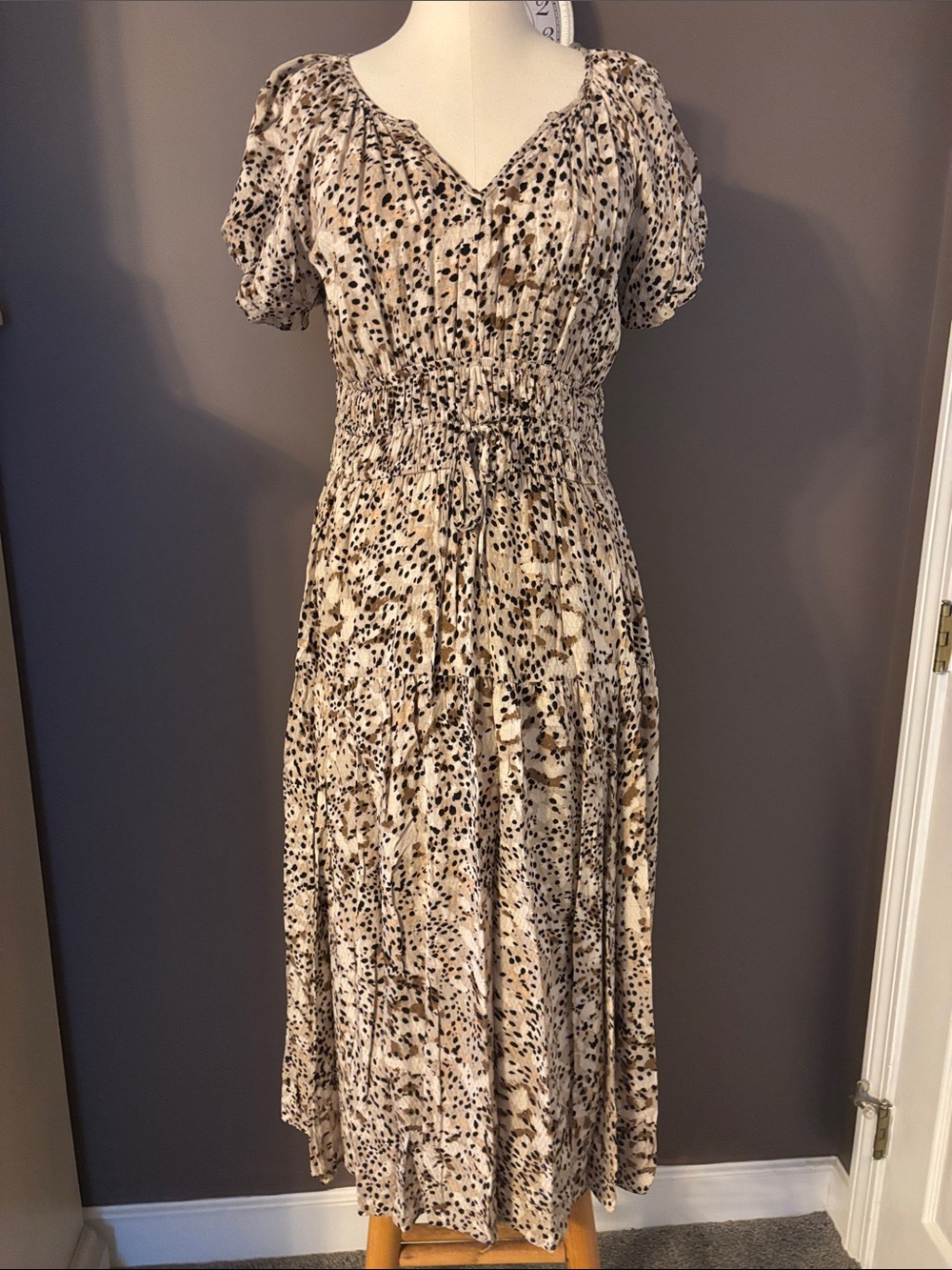 Universal Thread Beige and Black Animal Print Midi Dress